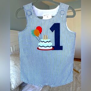 NWT 9-12 months Mud Pie | 1st Birthday Romper Seersucker Embroidered